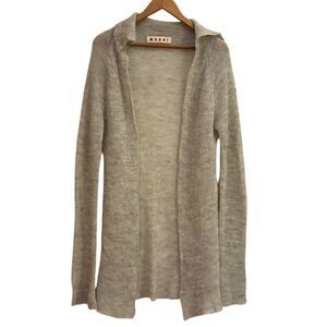 Marni Women Marled Oatmeal Light Brown Open Knit Alpaca Cardigan Lightweight 42